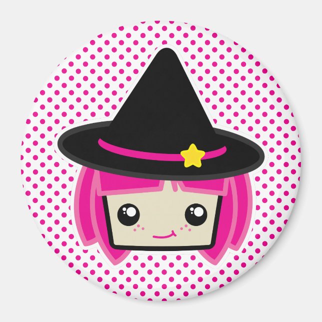 Kawaii Pink Haired Hexenmagnet Magnet (Vorne)