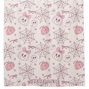 Kawaii Pink Halloween Ghosts & Pumpkin (2) Duschvorhang