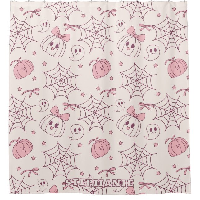 Kawaii Pink Halloween Ghosts & Pumpkin (2) Duschvorhang (Vorderseite)
