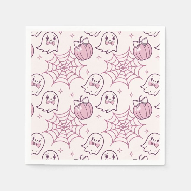 Kawaii Pink Halloween Ghosts & Pumpkin Serviette (Vorderseite)