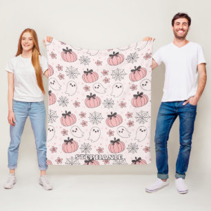 Kawaii Pink Halloween Ghosts & Pumpkins Fleecedecke