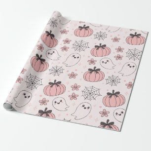 Kawaii Pink Halloween Ghosts & Pumpkins Geschenkpapier