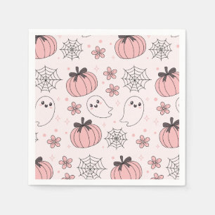 Kawaii Pink Halloween Ghosts & Pumpkins Serviette