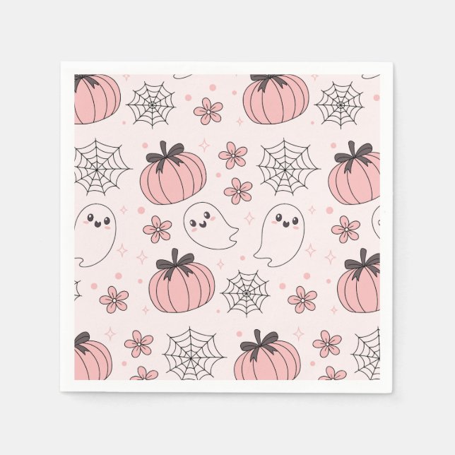 Kawaii Pink Halloween Ghosts & Pumpkins Serviette (Vorderseite)