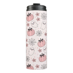 Kawaii Pink Halloween Ghosts & Pumpkins Thermosbecher