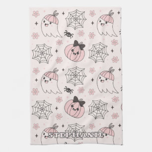 Kawaii Pink Halloween Muster mit Ghost, Pumpkin Geschirrtuch