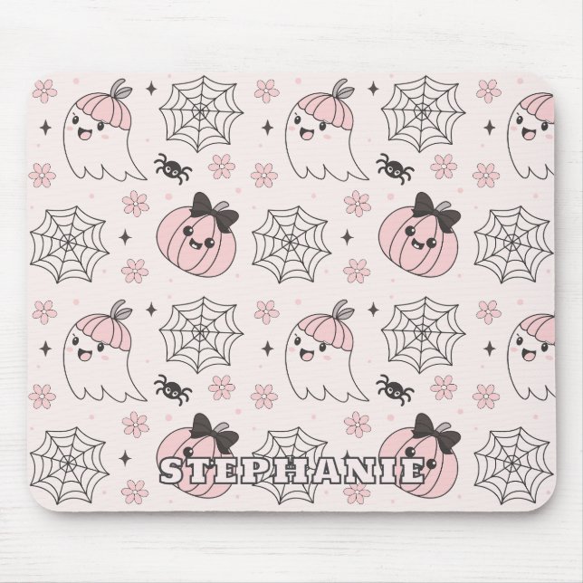 Kawaii Pink Halloween Muster mit Ghost, Pumpkin Mousepad (Vorne)