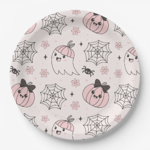 Kawaii Pink Halloween Muster mit Ghost, Pumpkin Pappteller
