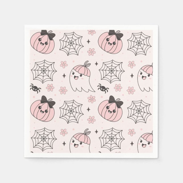 Kawaii Pink Halloween Muster mit Ghost, Pumpkin Serviette (Vorderseite)
