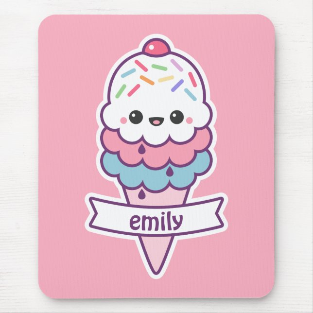 Kawaii Pink Ice Creme Cone Mousepad (Vorne)