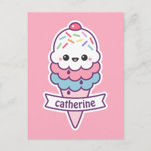 Kawaii Pink Ice Creme Cone Postkarte