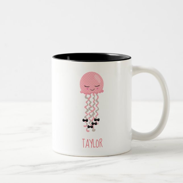 Kawaii Pink Jellyfish Zweifarbige Tasse (Rechts)
