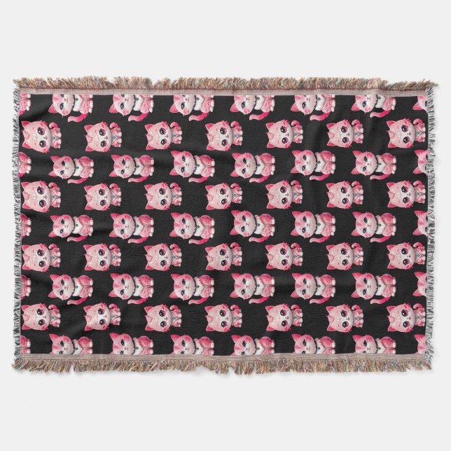 Kawaii Pink Kitty Cats Design Decke (Vorderseite)
