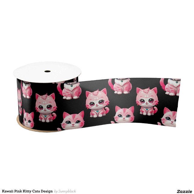 Kawaii Pink Kitty Cats Design Satinband (Von Creator hochgeladen)