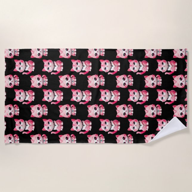 Kawaii Pink Kitty Cats Design Strandtuch (Vorderseite)