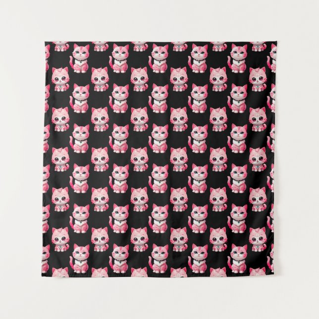 Kawaii Pink Kitty Cats Design Wandteppich (Vorderseite)