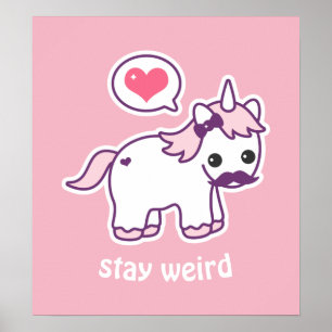 Kawaii Pink Mustache Unicorn Poster
