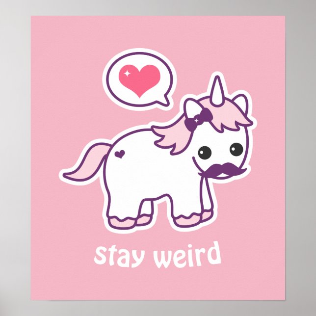 Kawaii Pink Mustache Unicorn Poster (Vorne)
