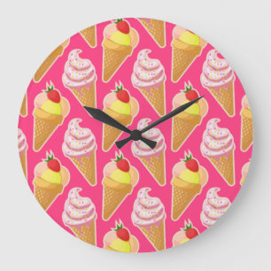 Kawaii pink pattern with strawberry ice cream  große wanduhr