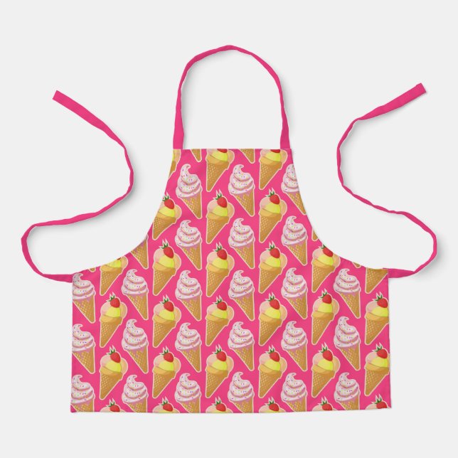 Kawaii pink pattern with strawberry ice cream  schürze (Vorderseite)