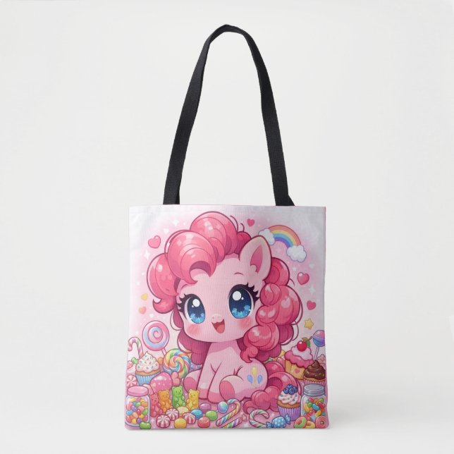 Kawaii Pink Pony Chibi Art Tragetasche (Vorderseite)