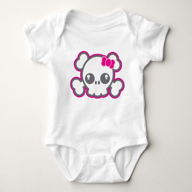 Kawaii Pink Ribbon Skull Bekleidung Baby Strampler (Vorderseite)