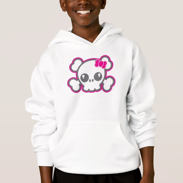 Kawaii Pink Ribbon Skull Bekleidung Hoodie (Vorderseite)