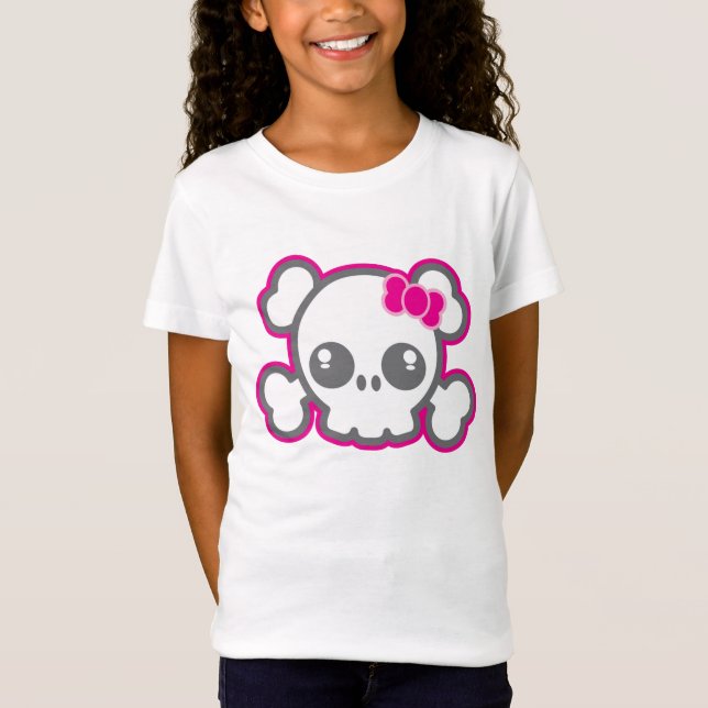 Kawaii Pink Ribbon Skull Bekleidung T-Shirt (Vorderseite)