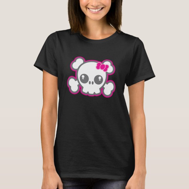 Kawaii Pink Ribbon Skull Bekleidung T-Shirt (Vorderseite)