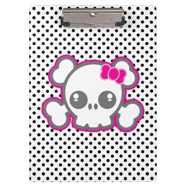 Kawaii Pink Ribbon Skull Clip Board Klemmbrett (Vorderseite)