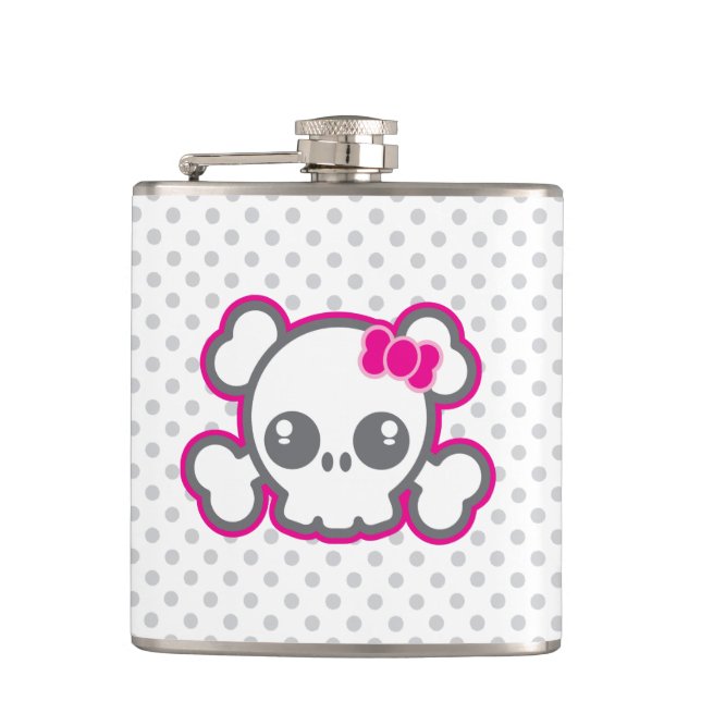 Kawaii Pink Ribbon Skull Flask Flachmann (Vorderseite)