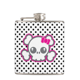 Kawaii Pink Ribbon Skull Flask Flachmann
