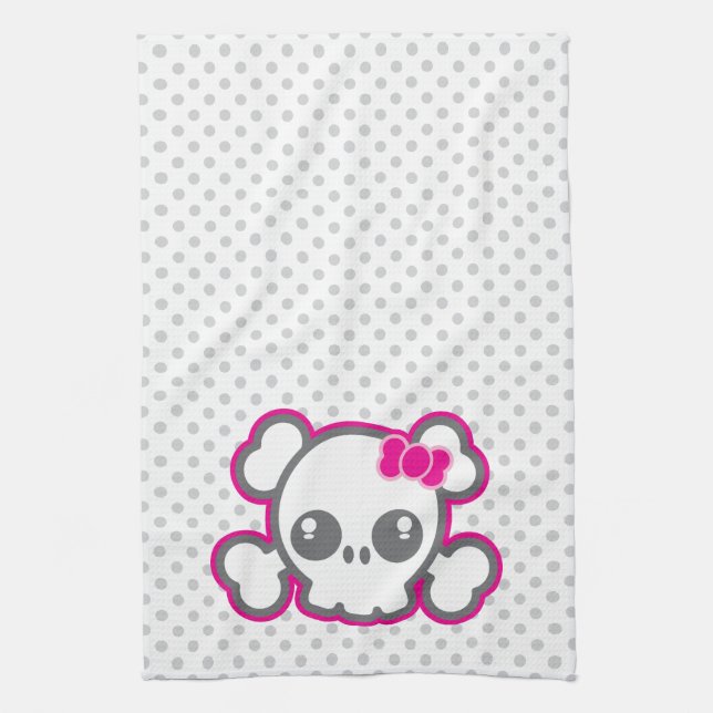 Kawaii Pink Ribbon Skull Küchentücher (Vertikal)