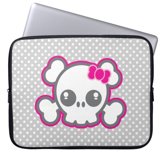 Kawaii Pink Ribbon Skull Laptop Sleeve (Vorderseite)