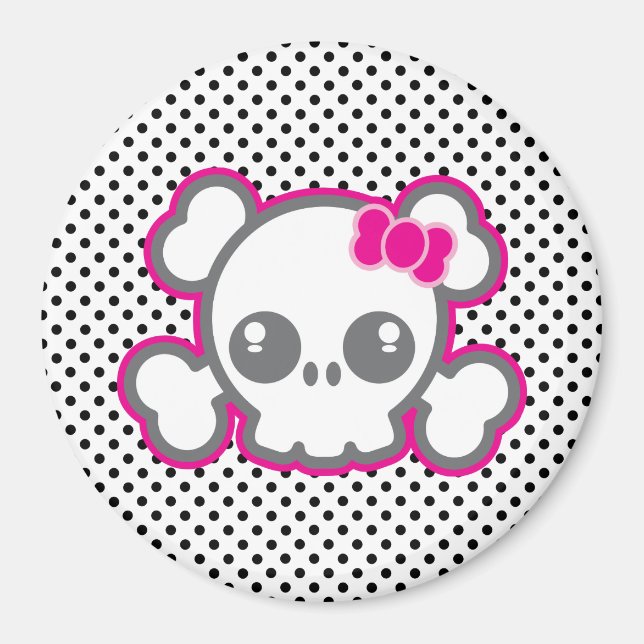 Kawaii Pink Ribbon Skull Magnet (Vorne)