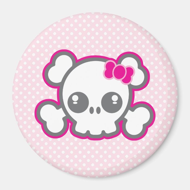 Kawaii Pink Ribbon Skull Magnet (Vorne)