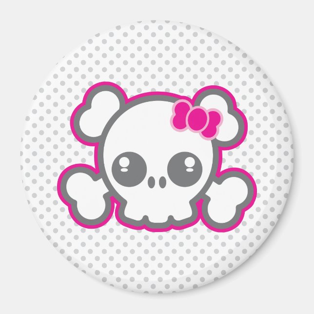 Kawaii Pink Ribbon Skull Magnet (Vorne)