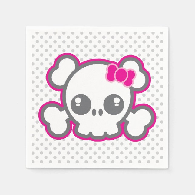 Kawaii Pink Ribbon Skull Napkins Serviette (Vorderseite)
