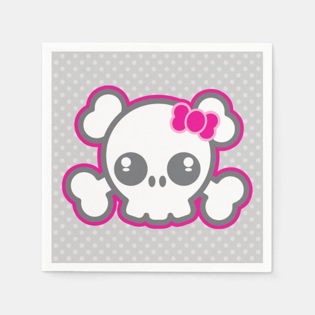 Kawaii Pink Ribbon Skull Napkins Serviette (Vorderseite)