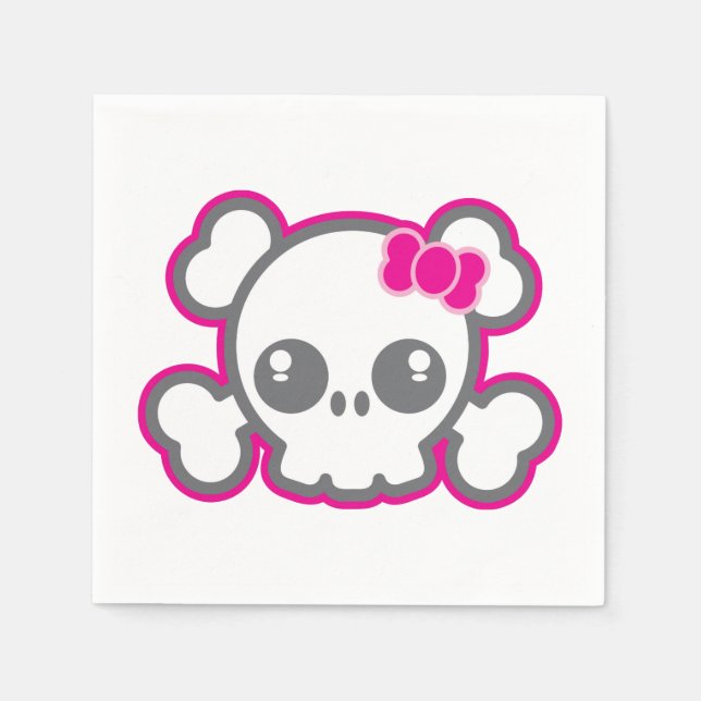 Kawaii Pink Ribbon Skull Napkins Serviette (Vorderseite)