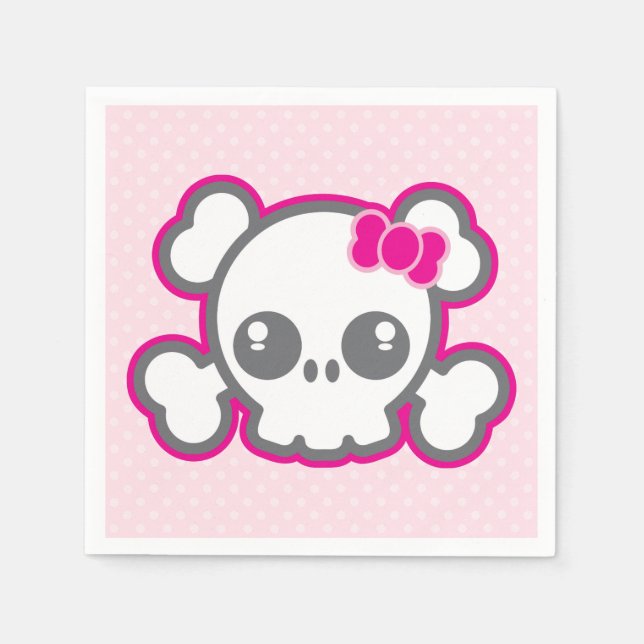 Kawaii Pink Ribbon Skull Napkins Serviette (Vorderseite)