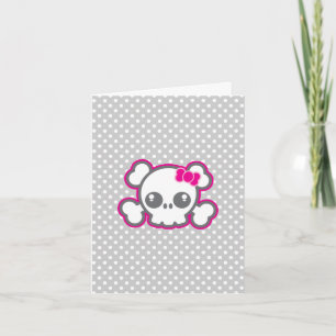 Kawaii Pink Ribbon Skull Note Card Karte