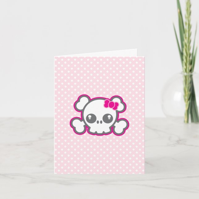 Kawaii Pink Ribbon Skull Note Card Karte (Vorderseite)