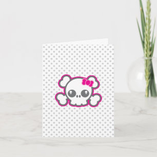 Kawaii Pink Ribbon Skull Note Card Karte