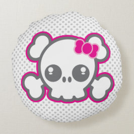 Kawaii Pink Ribbon Skull Round Pillow Rundes Kissen