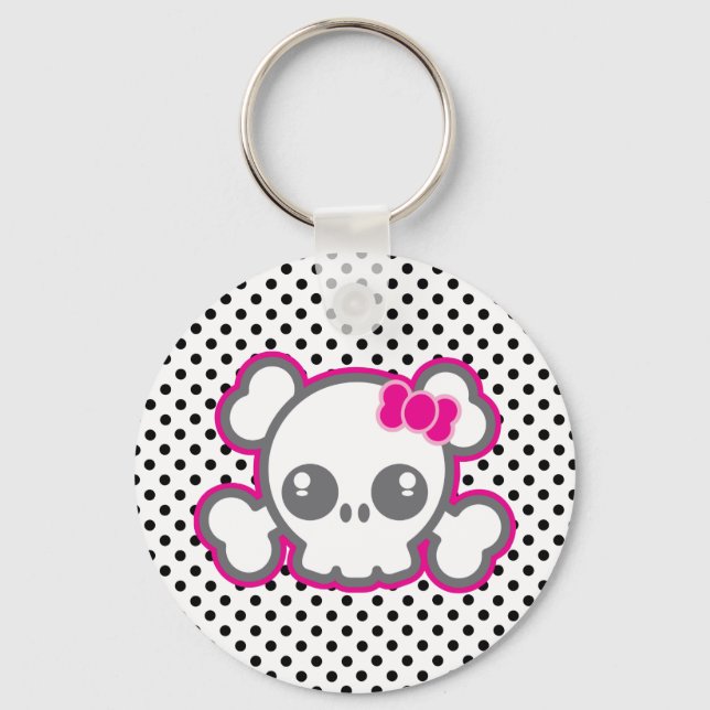 Kawaii Pink Ribbon Skull Schlüsselanhänger (Vorderseite)