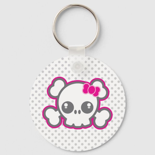 Kawaii Pink Ribbon Skull Schlüsselanhänger (Vorderseite)