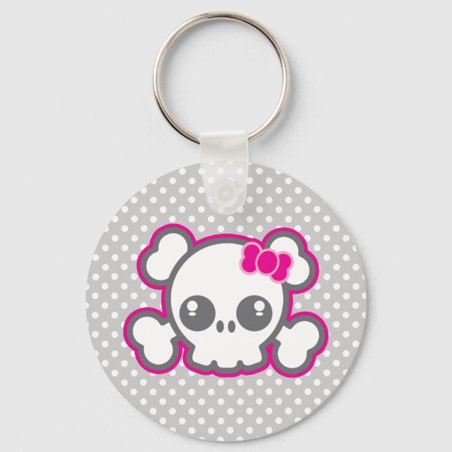 Kawaii Pink Ribbon Skull Schlüsselanhänger (Vorderseite)