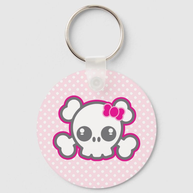 Kawaii Pink Ribbon Skull Schlüsselanhänger (Vorderseite)