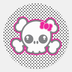 Kawaii Pink Ribbon Skull Stickers